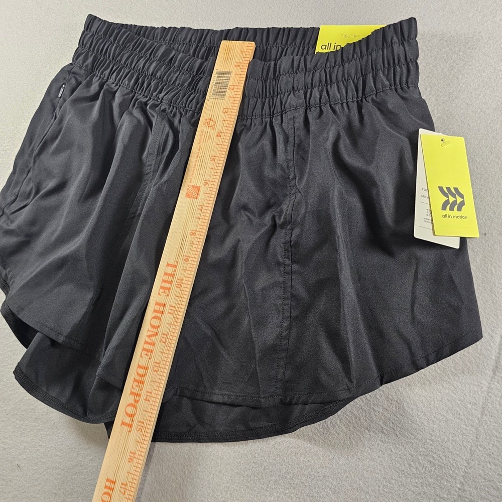 All in Motion Women's Black Mid-Rise Run Shorts Inner Brief Zip Pocket M - Picture 5 of 8
